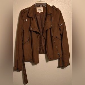 Brown Faux Suede Moto Jacket